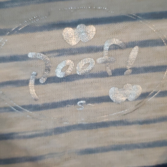 3/$15 Blue stripe V neck with button sleeves - Picture 2 of 5